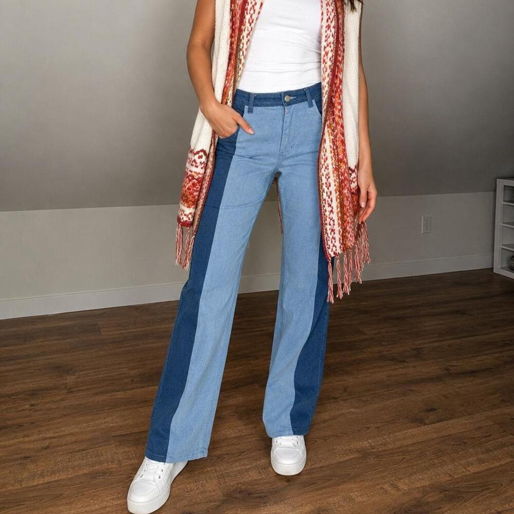 LTS Colorblock‎ Wide Leg Jeans | Y2K Retro Denim | Size US 14
